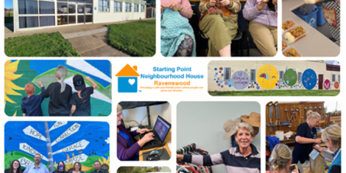 A photo of the Starting point Neighbourhood House, some one cooking kids painting people knitting 