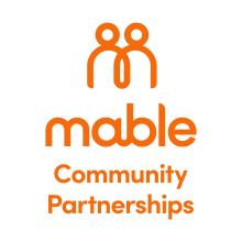 Mable Community Partnerships in orange with a write background 